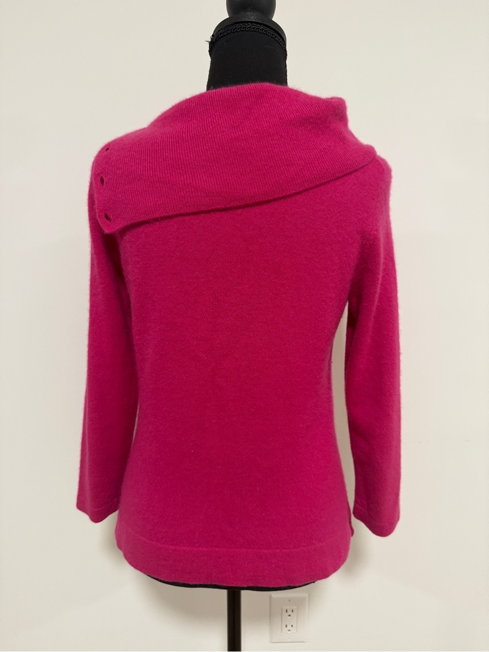 Jones New York 100% Cashmere Cowl Neck Top S/M Fuchsia Hot Pink 2-Way Sweater - Picture 3 of 8